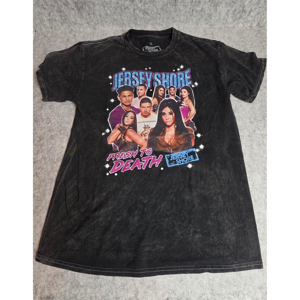 Jersey Shore Fresh To Death Graphic T-Shirt Ripple Junction Acid Wash Black M